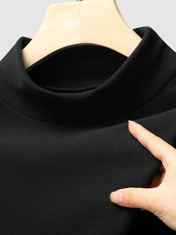 Men's Solid Color Cashmere Half Turtle Neck Round Neck Long Sleeve T-Shirt