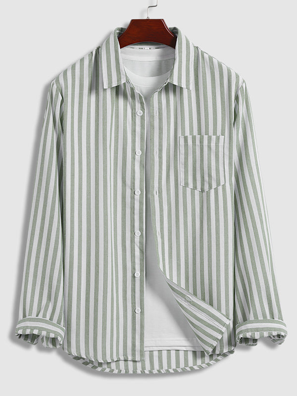 Men's Simple Striped Casual Long Sleeve Button-Down Shirt