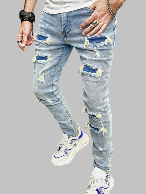 Men's ripped zipper access frayed jeans