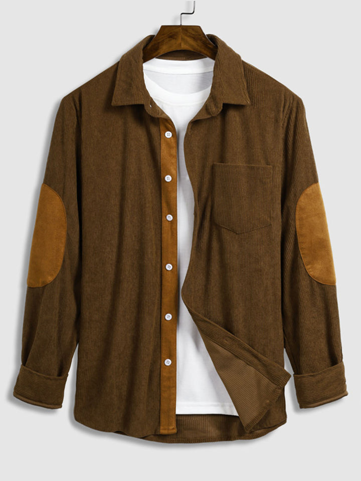 Men's Corduroy Contrast Button-Down Casual Long Sleeve Shirt