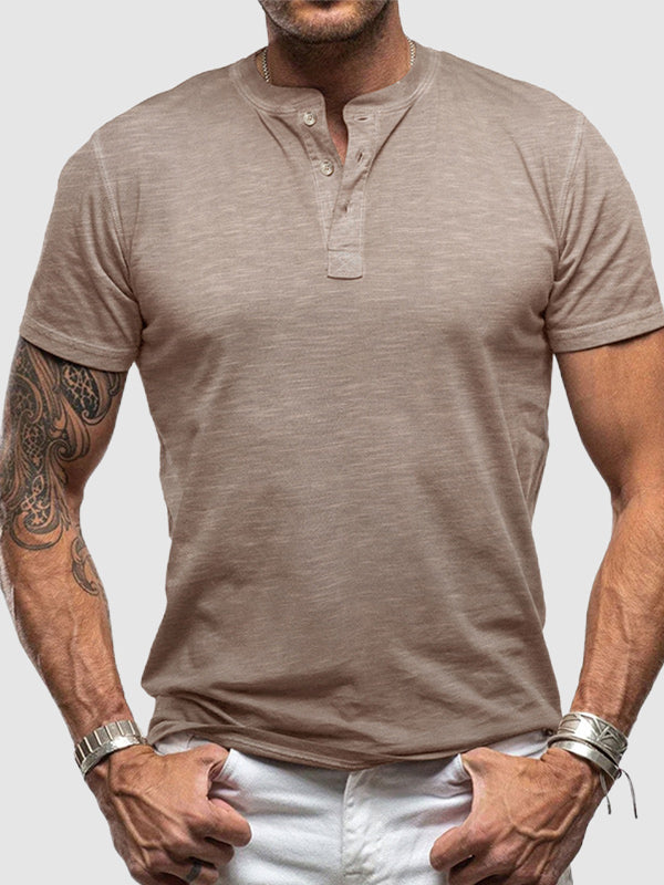 Men's solid color casual henley short-sleeved polo