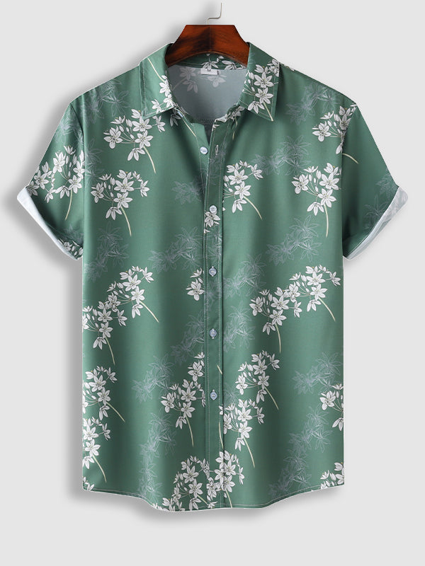 Men's botanical floral print casual short-sleeved shirt