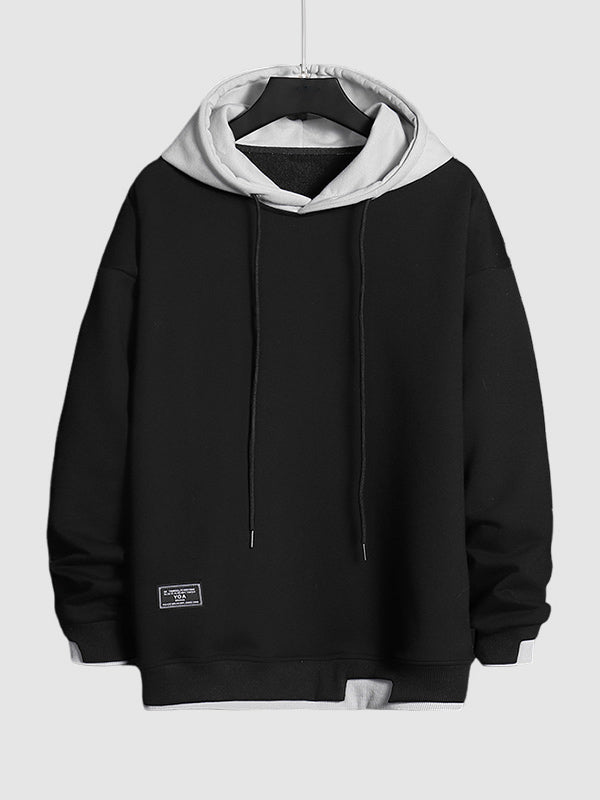 Men's fake Two-Piece Spliced Drawstring Hoodie