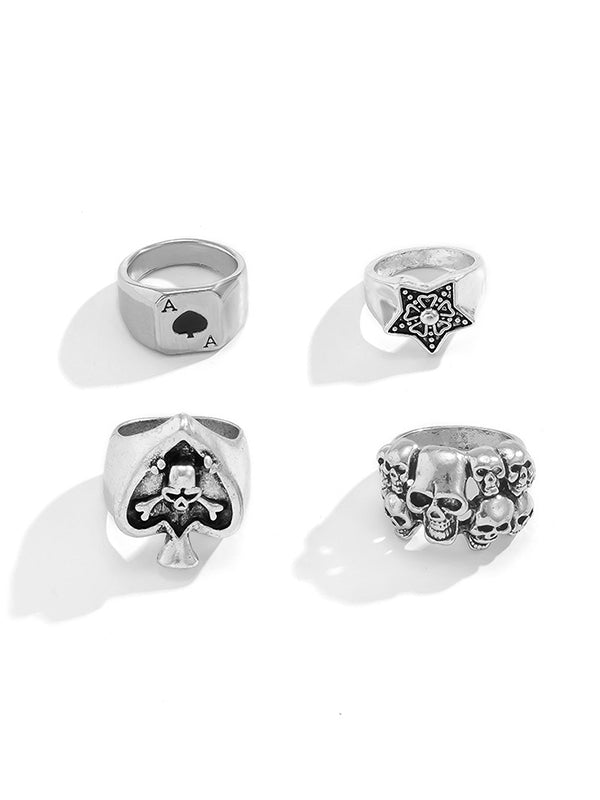 Retro Skull Pentagram Ring 4Pcs/set