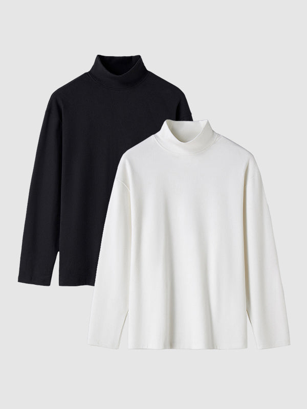 Men's solid color velvet half turtleneck Foundation T-shirt two-piece set