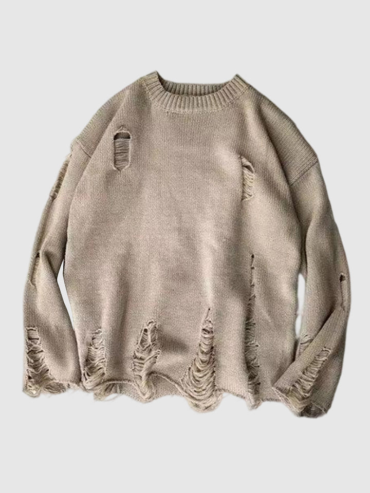 Men's retro, versatile, casual, solid color crew neck sweater