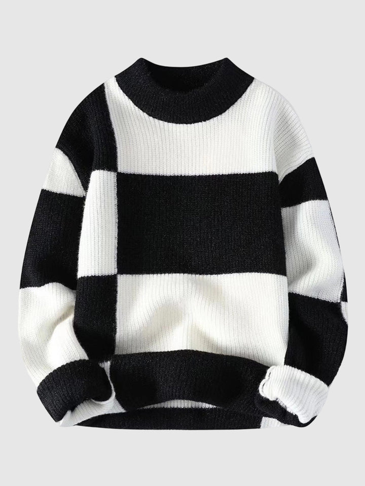 Men's contrast color crew neck sweater winter warm sweater