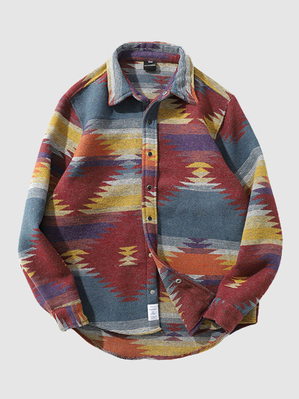 Men's Western Geometric Ethnic Vintage Blend Wool Shirt Jacket