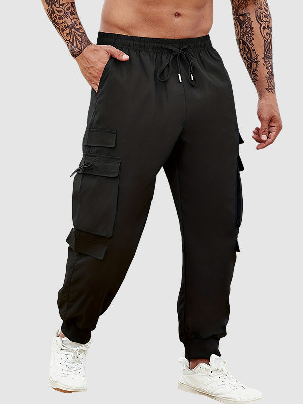 Men's Drawstring Elastic Waist Casual Cargo Pants black