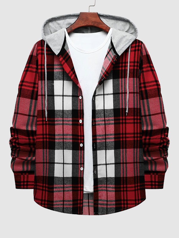 Men's Thin Plaid Casual Hooded Jacket