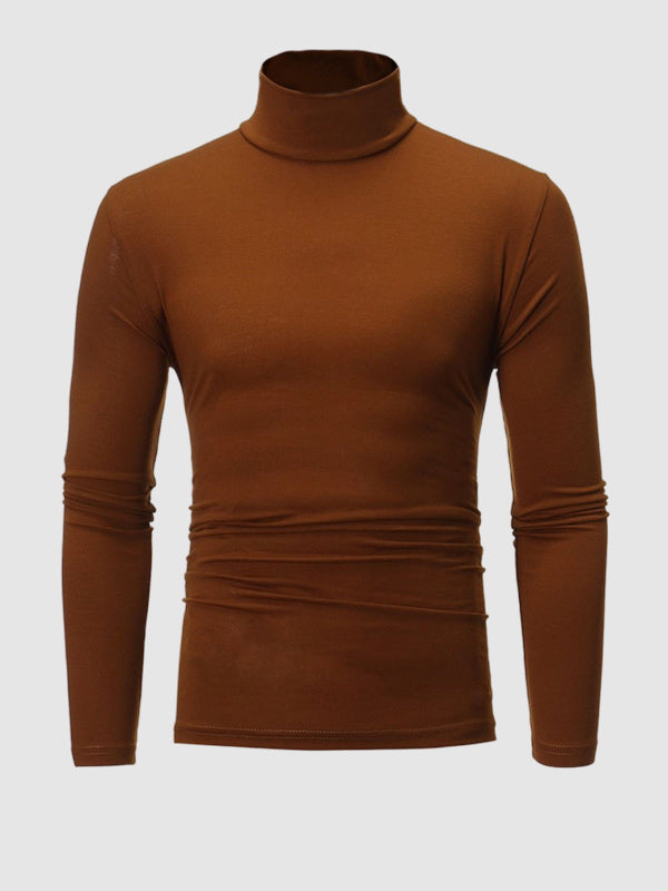 Men's Turtleneck Solid Color Lightweight Skin-Friendly Basic Pullover T-Shirt