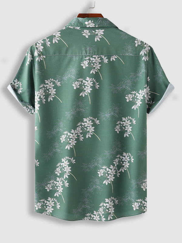 Men's botanical floral print casual short-sleeved shirt