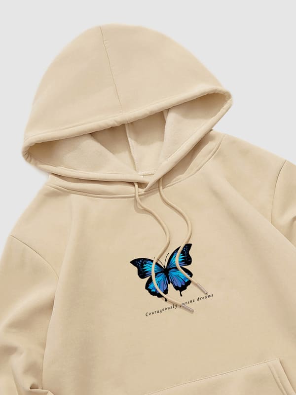 Men's butterfly letter print hoodie khaki