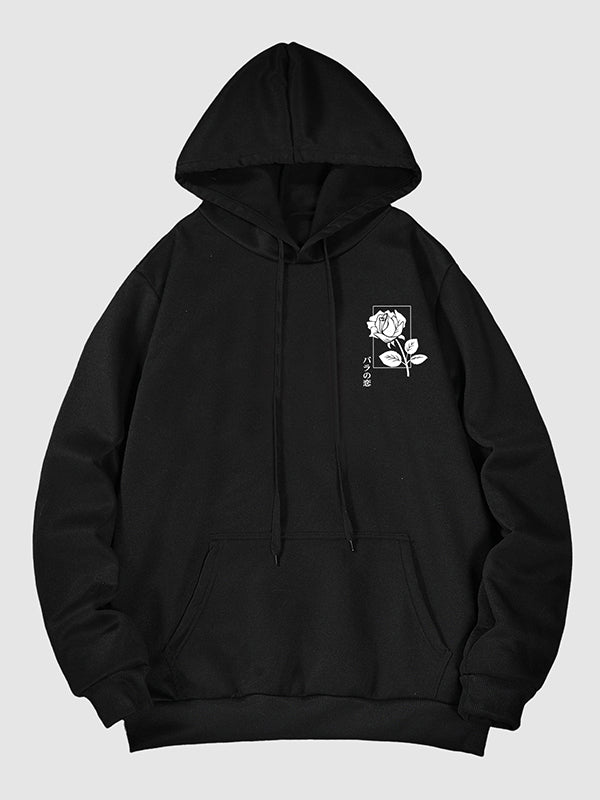 Men's Classic Rose Print Casual Hoodie black