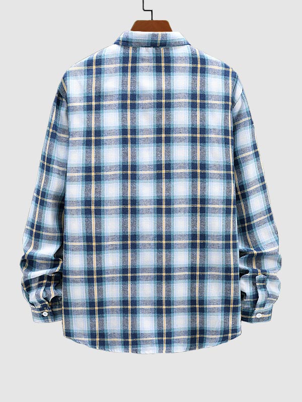 Men's brushed plaid wool blend casual long sleeve shirt