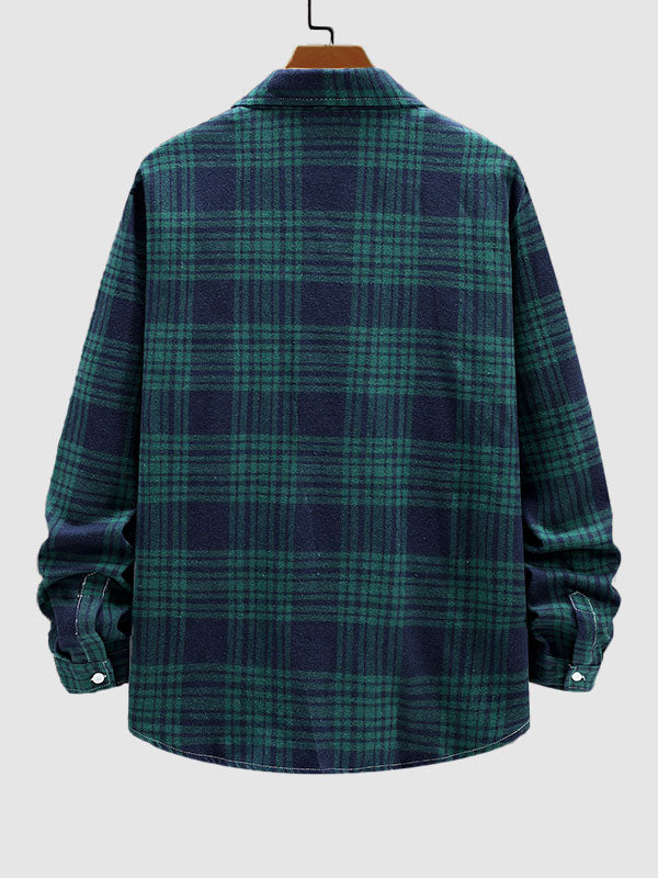 Men's Casual Plaid Wool Blend Versatile Long Sleeve Shirt