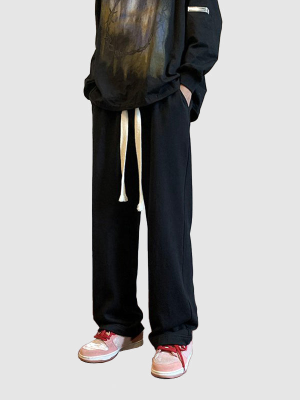 Men's solid color wide leg drawstring casual sweatpants