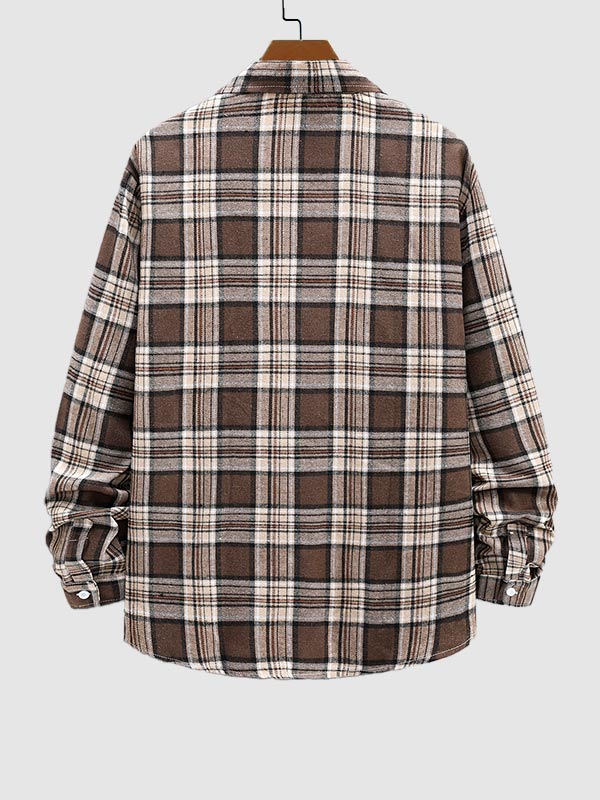 Men's Preppy Wool Blend Plaid Casual Long Sleeve Shirt