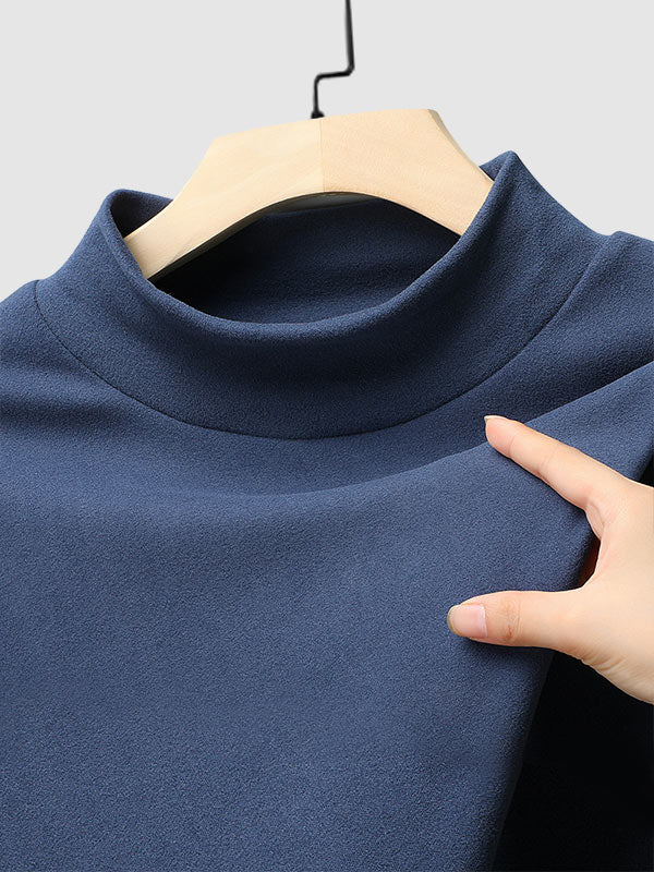 Men's solid color velvet half turtleneck Foundation T-shirt two-piece set