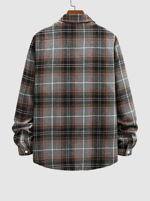 Men's Preppy Wool Blend Plaid Casual Long Sleeve Shirt