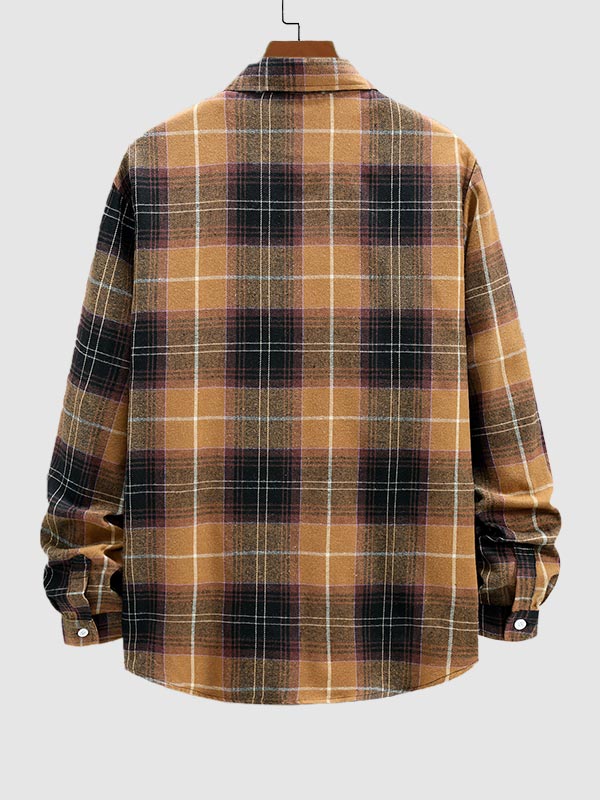 Men's brushed plaid shirt woolen long-sleeved shirt