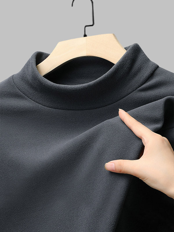 Men's solid color velvet half turtleneck Foundation T-shirt two-piece set