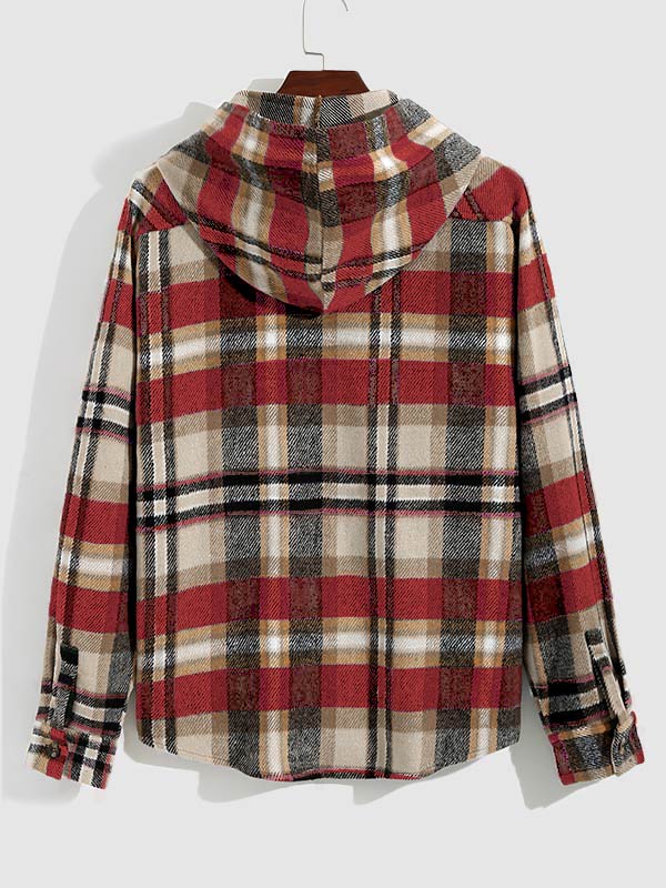 Men's plaid hooded wool blend lapel shirt jacket