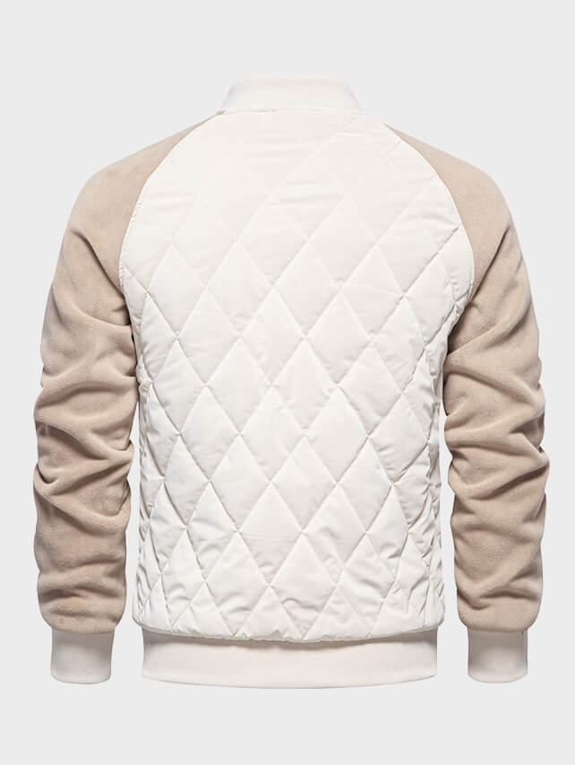 Men's Fleece-Lined Quilted Casual Double Pocket Raglan Sleeve Jacket