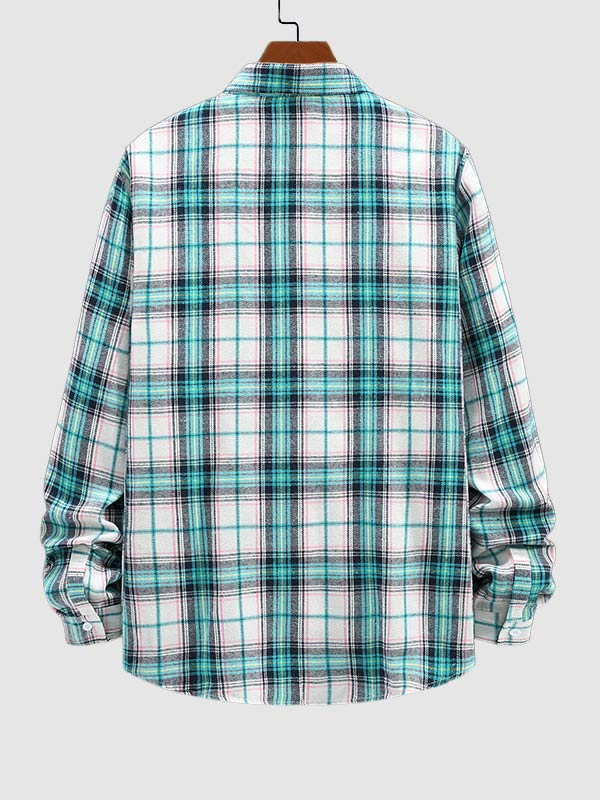 Men's versatile plaid wool blend casual long sleeve shirt