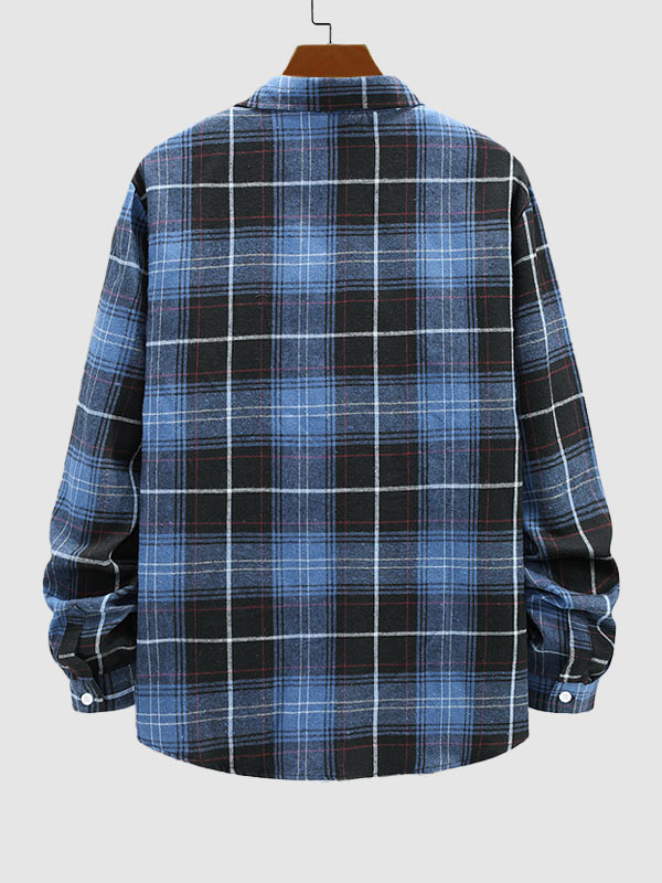 Men's Plaid Blended Wool Casual Shirt Long Sleeve