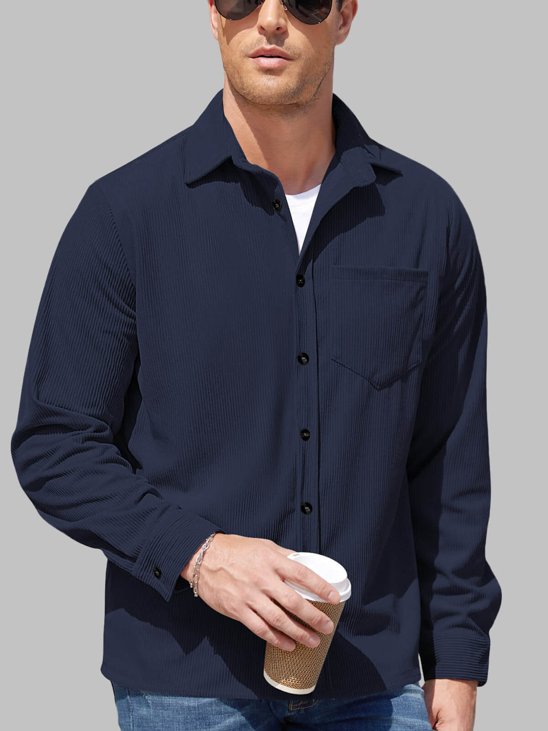 Men's corduroy button-down casual slim fit long sleeve