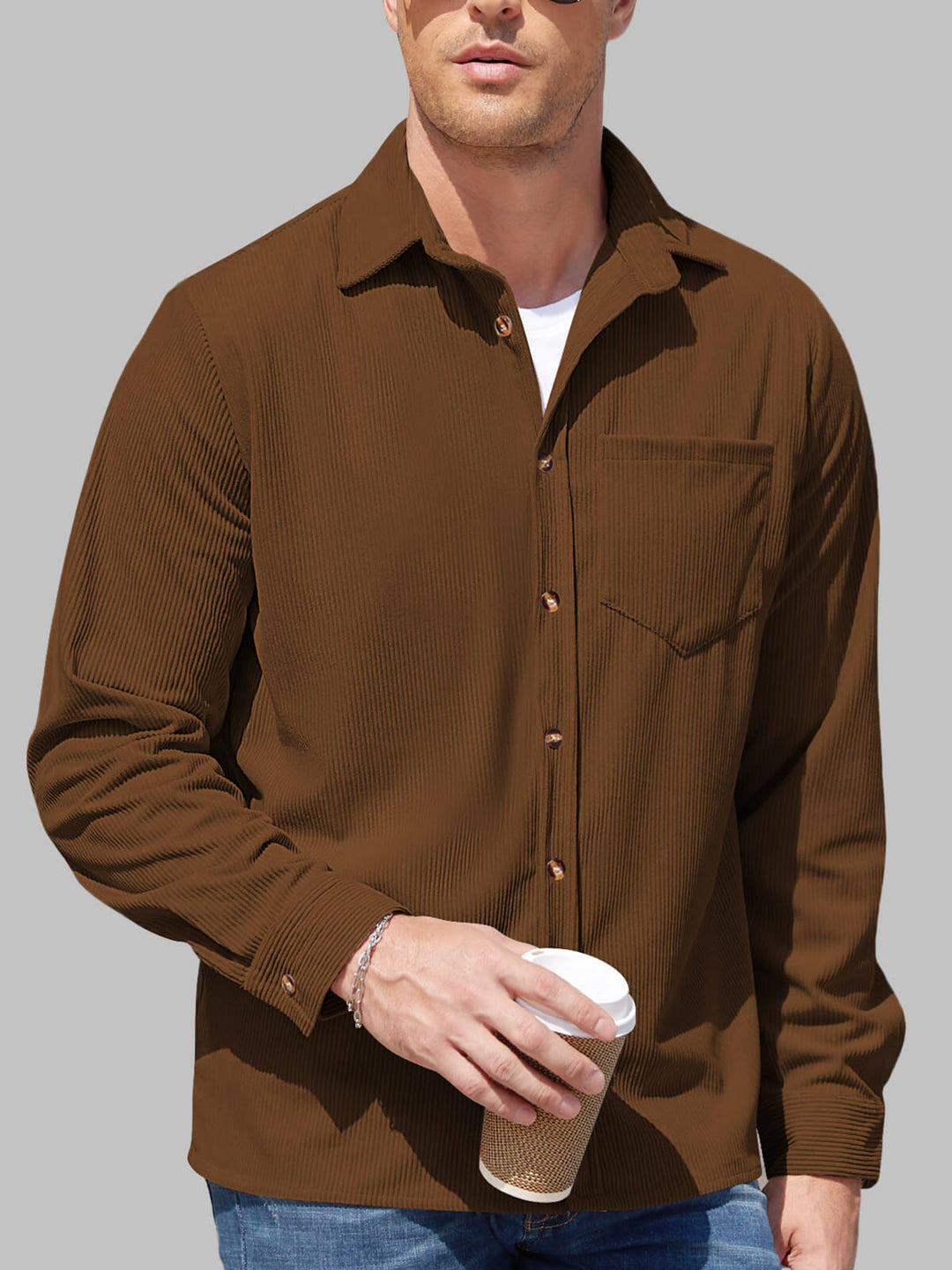 Men's corduroy button-down casual slim fit long sleeve