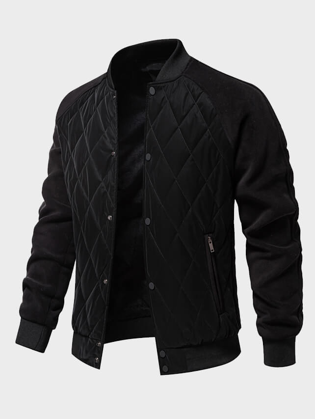 Men's Fleece-Lined Quilted Casual Double Pocket Raglan Sleeve Jacket