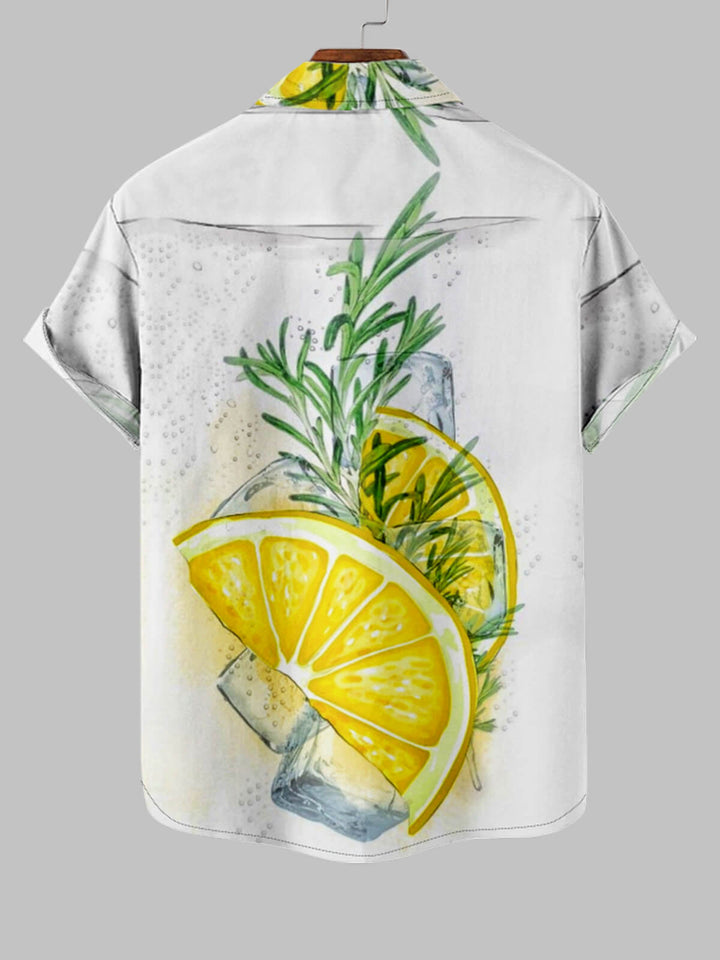 Men's 3D Lemon Print Beach Casual Short Sleeve Shirt