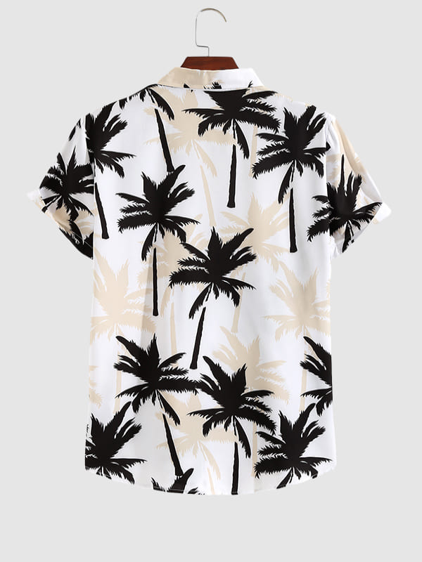 Men's Tropical Print Hawaiian Coconut Casual Short Sleeve Shirt