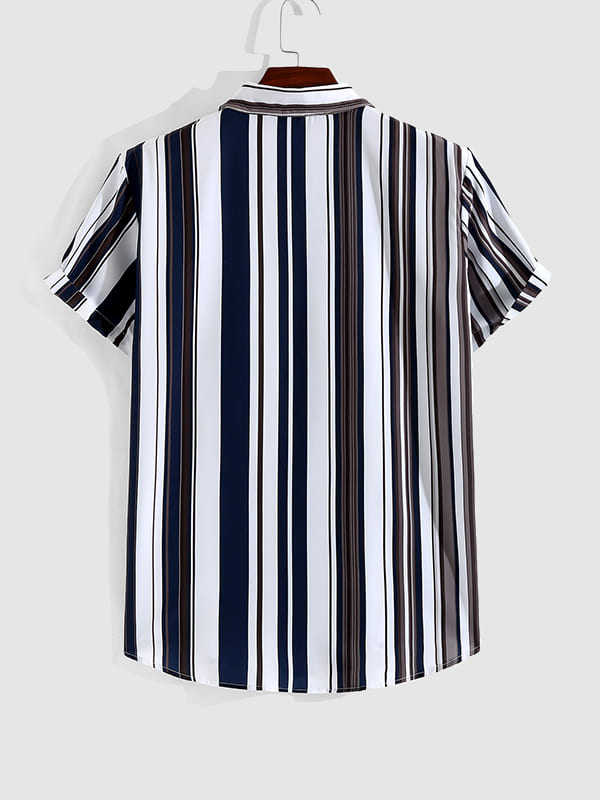 Men's Casual Printed Striped Short Sleeve Shirt