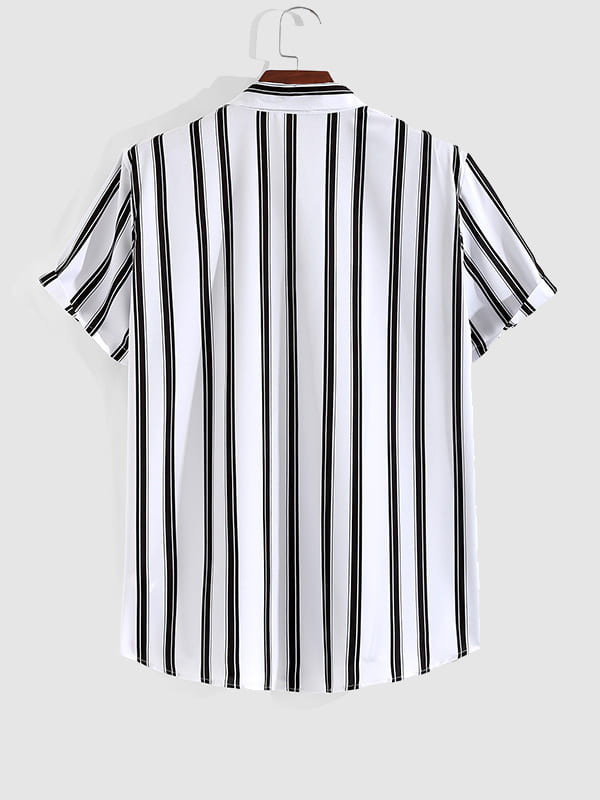 Men's Casual Printed Striped Street Style Short Sleeve Shirt