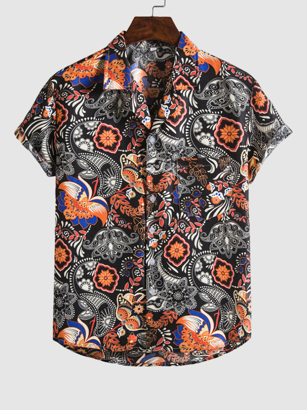 Men's Paisley Print Short Sleeve Shirt Shorts Set