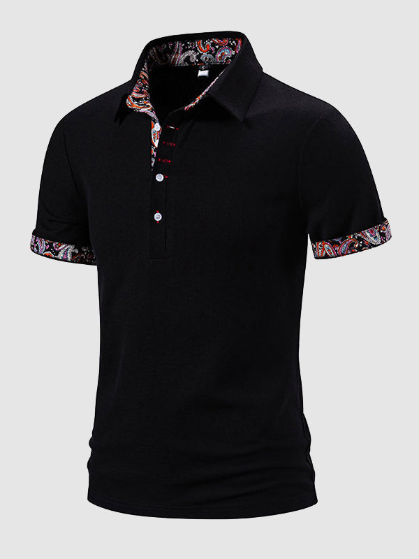 Men's Paisley Color Block Casual Business Lapel Short Sleeve POLO