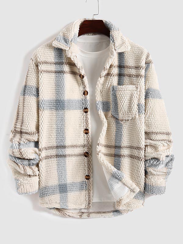 Men's Vintage Plaid Fleece Lapel Jacket