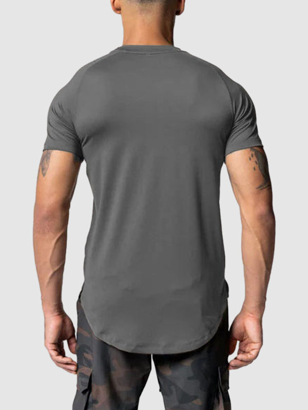 Men's Mesh Breathable Quick-Dry Elastic Solid Color Casual T-shirt