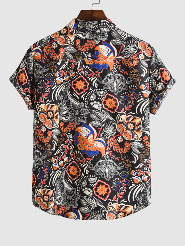 Men's Paisley Print Short Sleeve Shirt Shorts Set