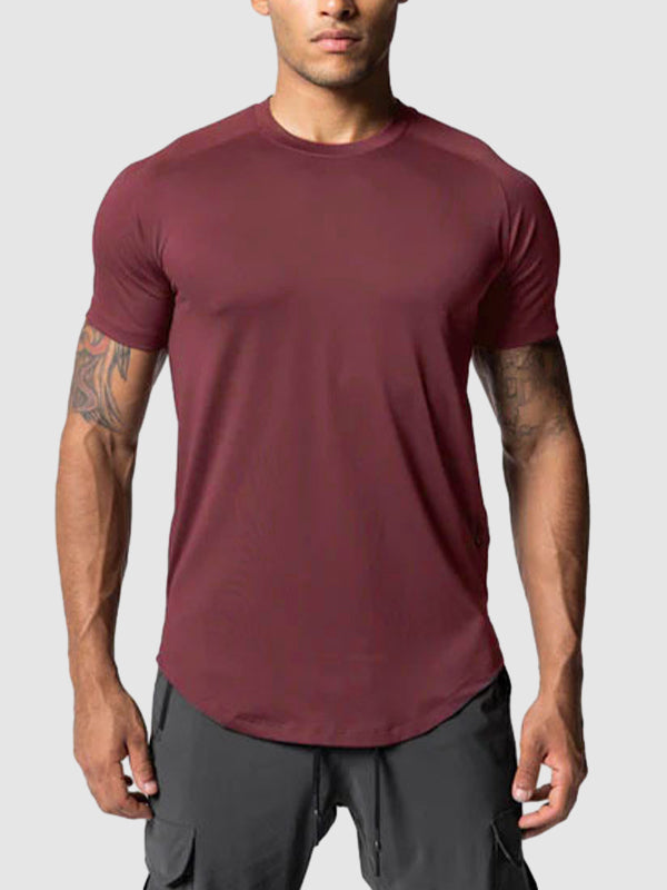 Men's Mesh Breathable Quick-Dry Elastic Solid Color Casual T-shirt