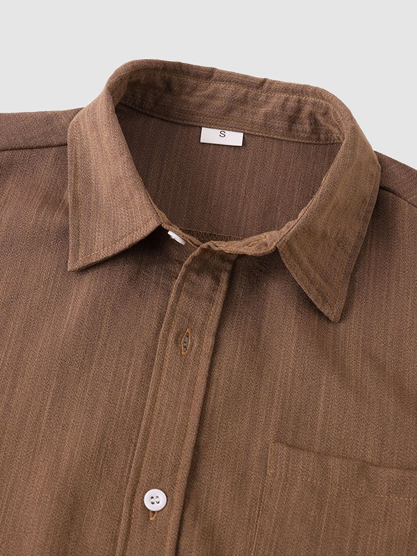 Men's Solid cotton casual lapel solid color short-sleeved shirt