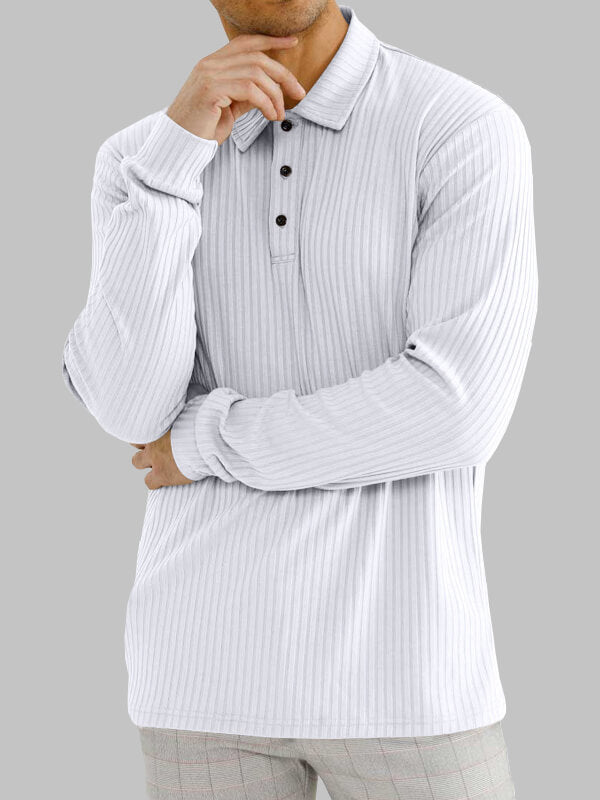 Men's solid color texture business casual POLO long-sleeved T-shirt