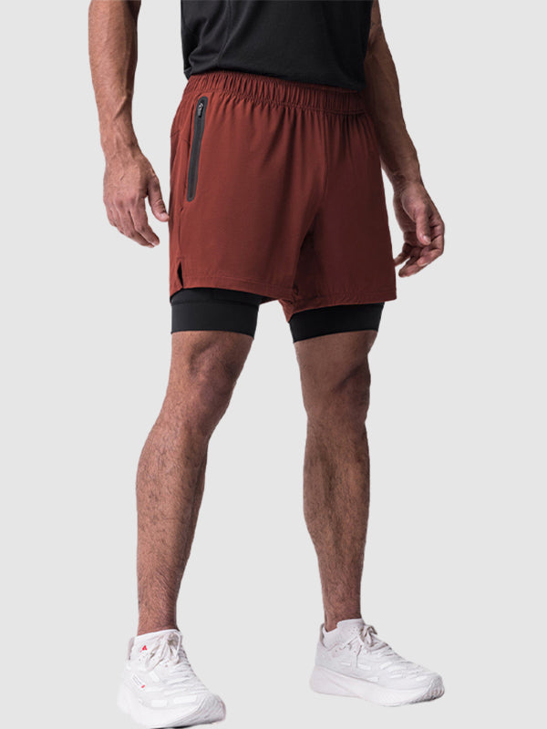 Men's fake two-piece multi-pocket quick-drying sports shorts