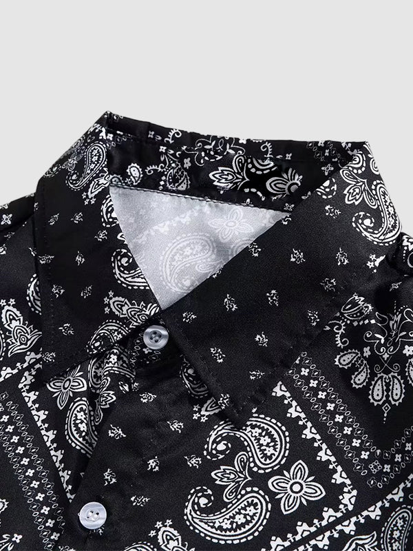 Men's Retro Paisley Print Casual Short Sleeve Shirt Shorts Set