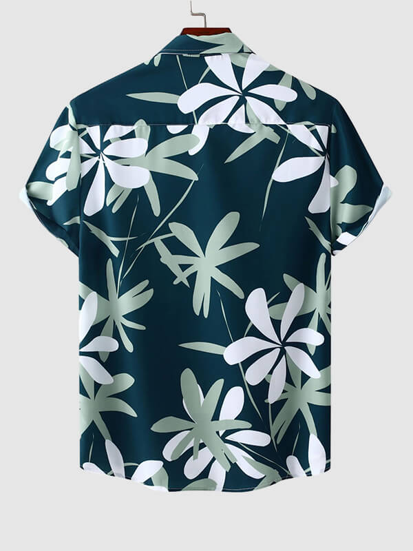 Men's Hawaiian vacation style floral print button down short sleeve shirt