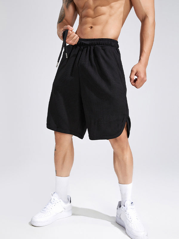 Men's waffle texture letter embroidered casual sports shorts