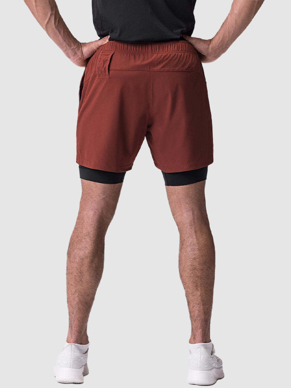 Men's fake two-piece multi-pocket quick-drying sports shorts